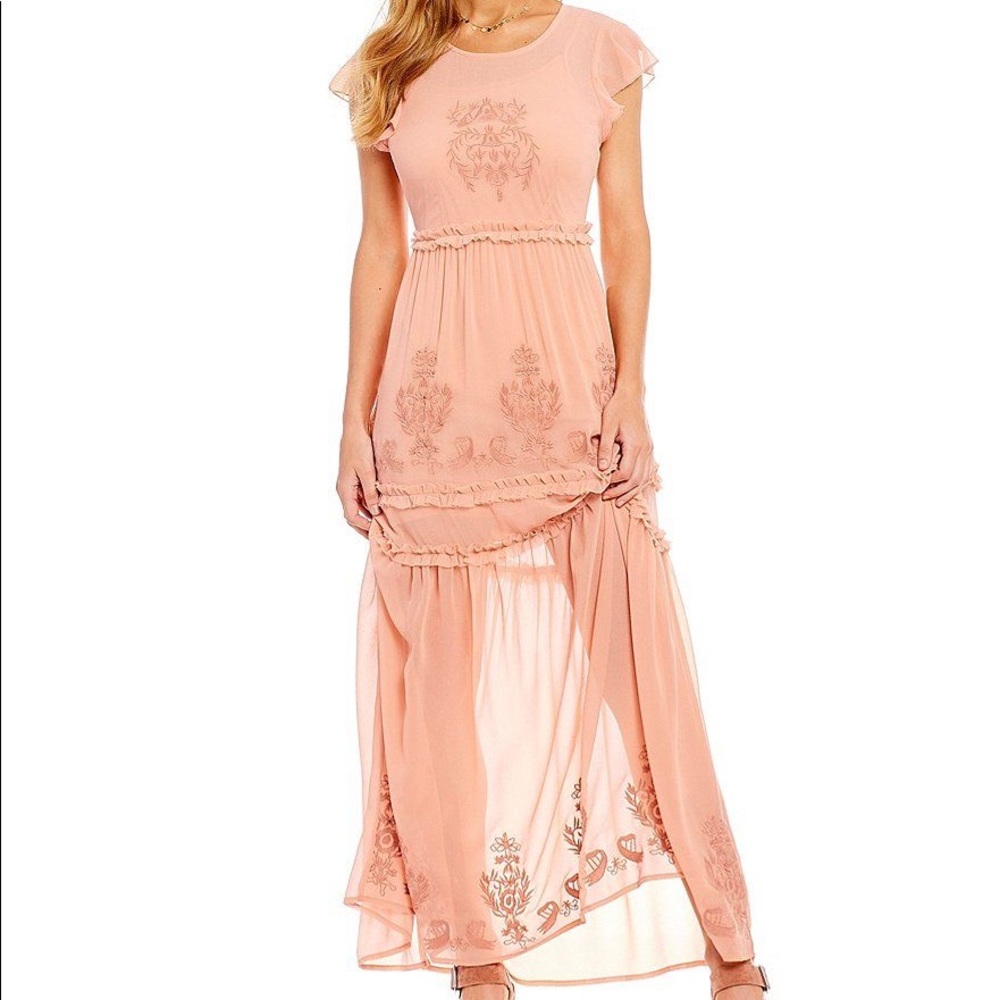 Peach embroidered maxi dress